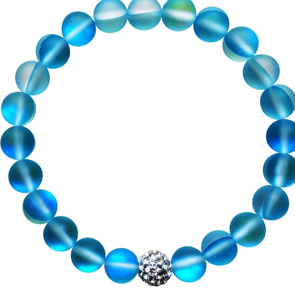 Mystic Mermaid Glass Bracelet ,Elegant Blue Beaded Bracelet with Silver Accent